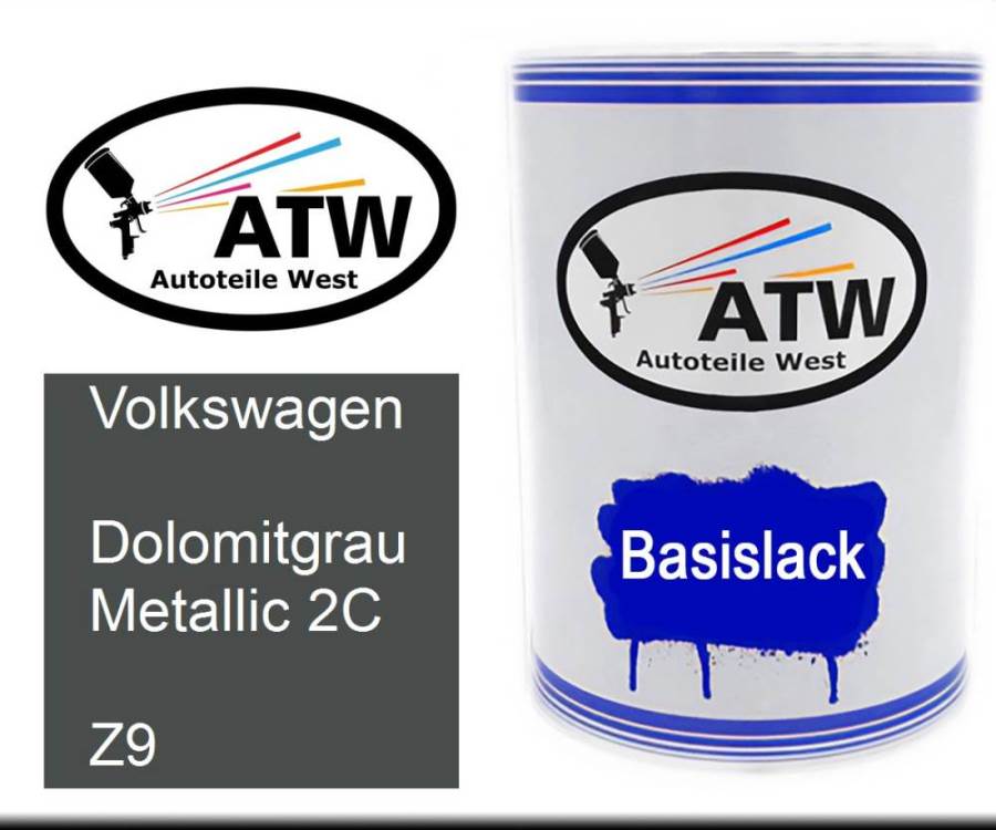 Volkswagen, Dolomitgrau Metallic 2C, Z9: 500ml Lackdose, von ATW Autoteile West.